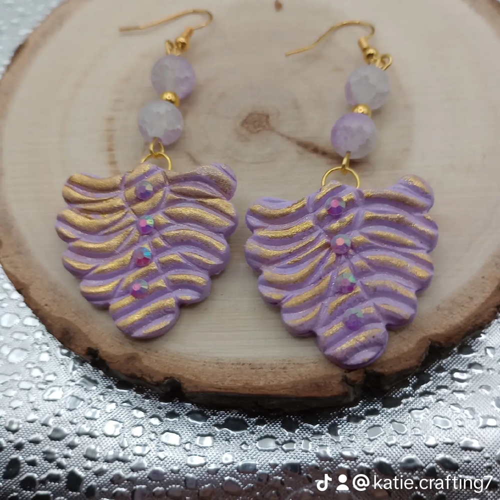 Handmade Purple And Gold Ear Wire Earrings